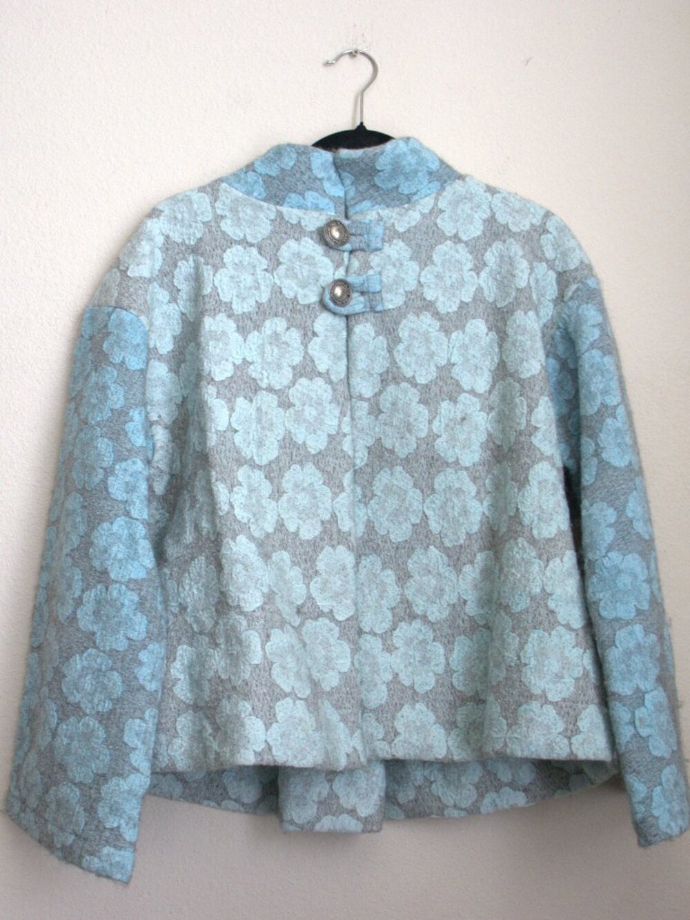 Whispirit Boho Artsy Floral Felted Wool Alpaca Swing Jacket Small